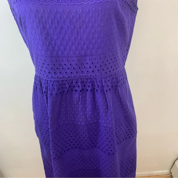 J Crew Dress Size 4 Purple Eyelet  Knee Length Sleeveless Sheath Pockets Cotton - Picture 3 of 14